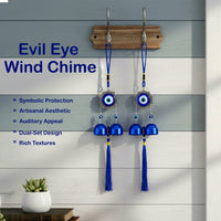 Decorative evil eye wind chime set with loops for easy hanging