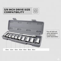 BoltForce branded packaging for the 3/8-inch drive socket wrench set.