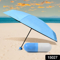 An open DrizzlePro compact umbrella providing ample rain protection in a city environment.