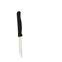 Demonstration of the kitchen knife's sharp stainless steel blade for effortless slicing.