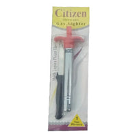 The durable stainless steel gas lighter positioned alongside the kitchen knife.