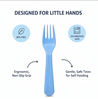 The set of five reusable plastic forks displayed against a neutral background for clear product visibility.
