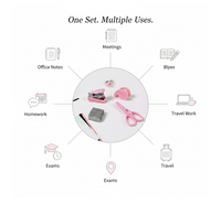 An organized desk with the VoltDesk mini office stationery set, showcasing its space-saving design.