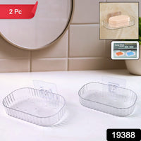 No-drill transparent bathroom soap dish rack mounted on tile