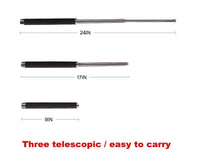 The multi-function collapsible self-defense stick ready for use.