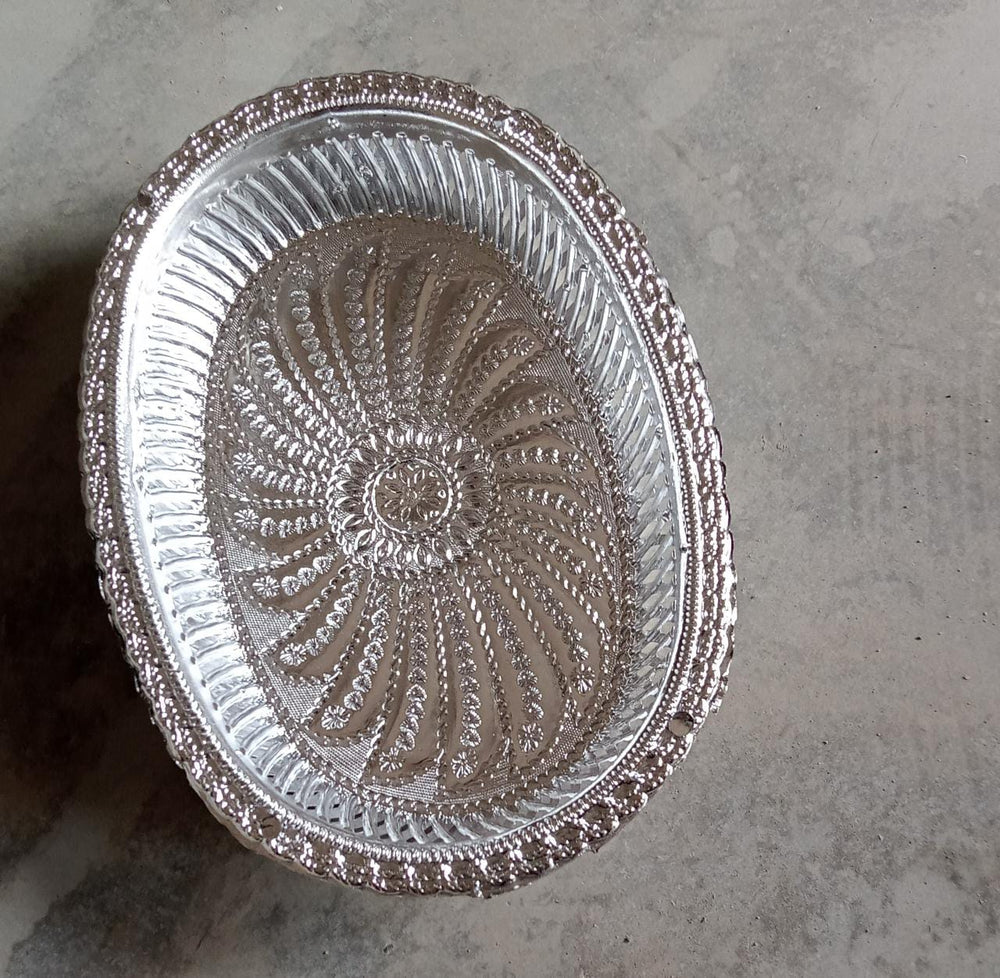 Silver Gift Tray - Royal Design Oval Decorative | Jiaqi - product image