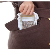 Transparent zip pouch displaying its capacity for snacks and nuts.