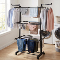 Expandable Garment Rack – 3 Layer Cloth Drying Stand with Wheels Your Brand