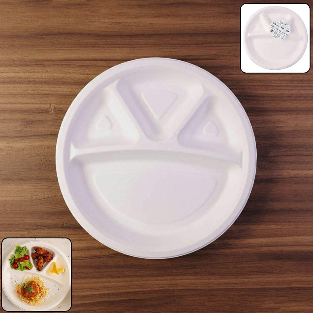 4 Compartment Disposable Food Serving Plate Kitchen Storage Organizer Solution