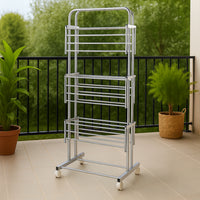 Stainless Steel Clothes Drying Stand – Foldable 3-Layer Rack with Wheels Your Brand