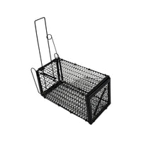 Folded humane rodent trap, highlighting its space-saving storage.