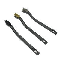 Brass wire brush designed for gentle cleaning of unfinished metal parts and stubborn grime.