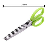 Scissors for vegetables and herbs featuring five stainless steel blades
