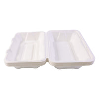 Close-up view of eco-friendly bagasse food container box