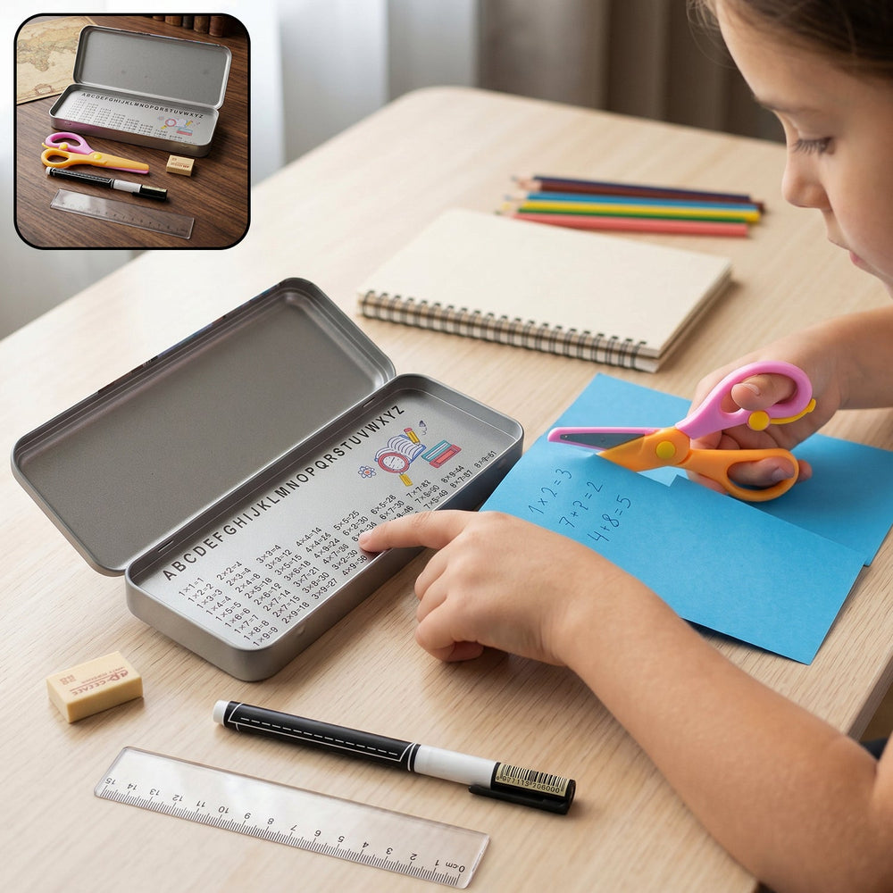 Kids Metal Pencil Box Set Ð Complete Stationery Organisation Multipurpose Storage Organizer
