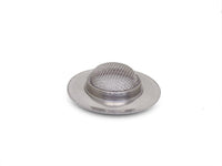 A single stainless steel sink strainer ready to be installed.