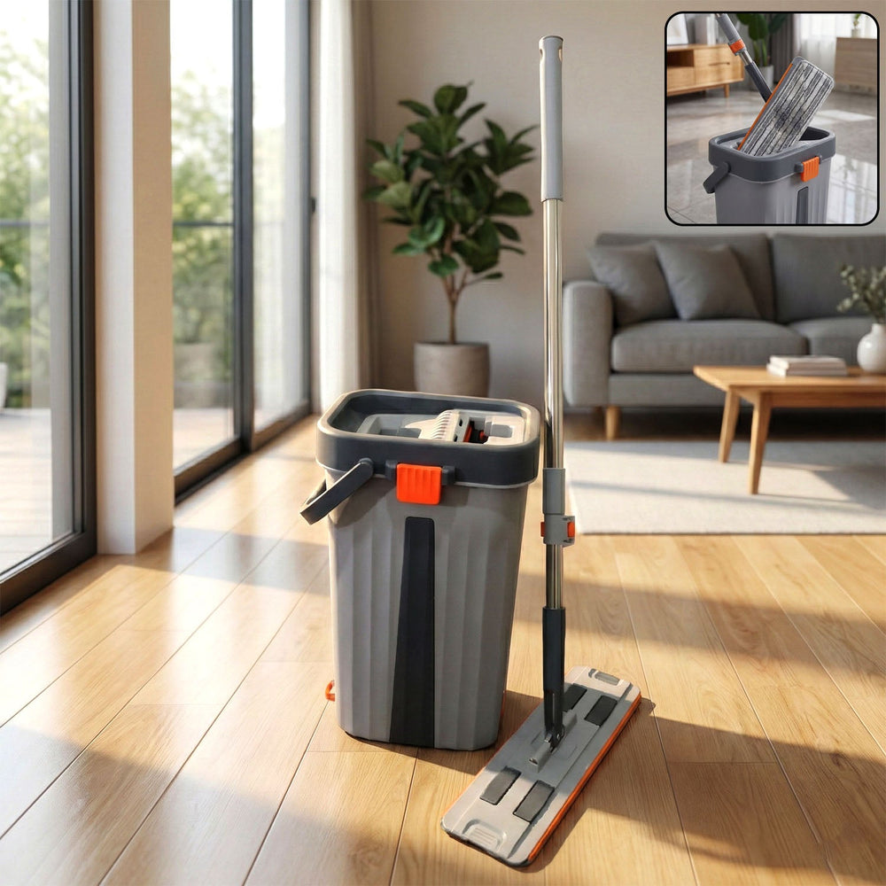 Flat Mop with Bucket Set – Big Size, Easy Press Wringer Your Brand