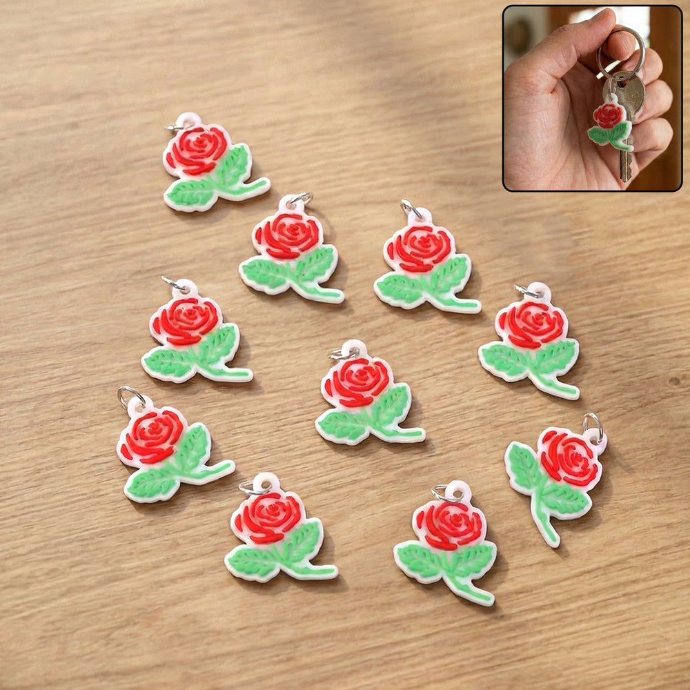 Rose Flower Design Bag Charm Keychain Set Portable Travel Essential Organizer