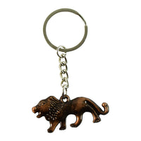 Side profile of durable metal lion keychain illustrating its sturdy build