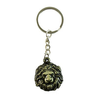 Detailed view of royal lion metal keychain with durable finish