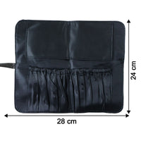 Size comparison image showing foldable makeup brush organizer bag dimensions