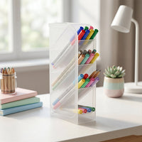 Desk Organizer – 4 Compartments in Clear Plastic for Office Supplies Your Brand