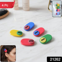 Close-up of decorative hair clip set showing unique text accent details