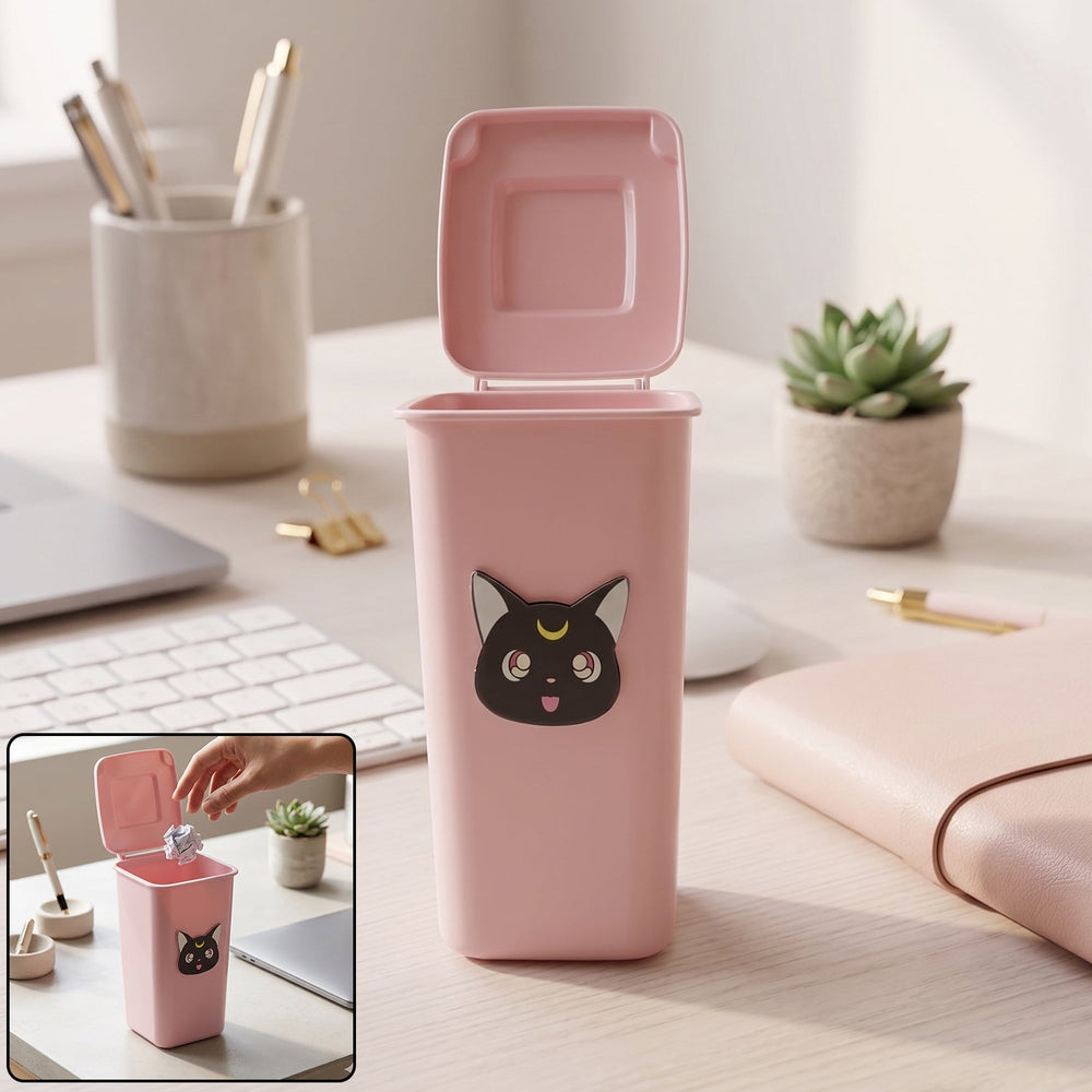 Mini Trash Can Pen Stand – Cute Desk Organizer with Lid Your Brand