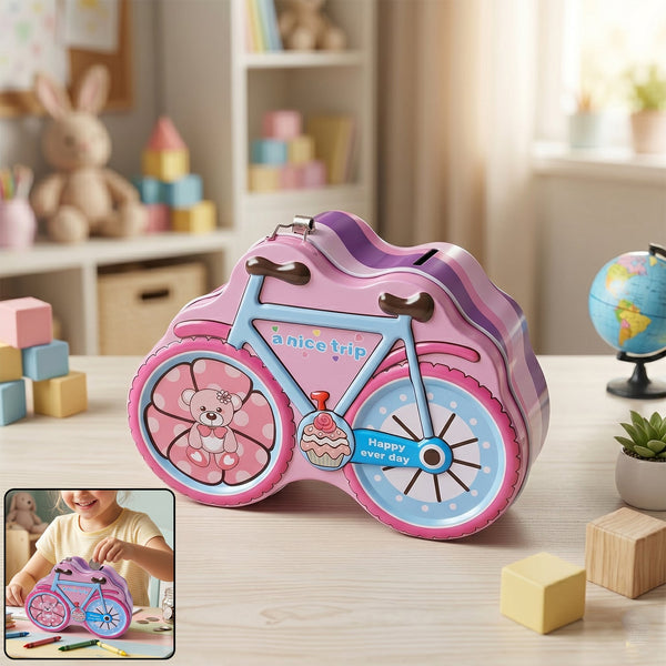 Bicycle Shape Piggy Bank Ð Colourful KidsÕ Saving Toy with Lock