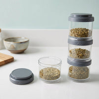 Transparent, stackable kitchen storage jars set