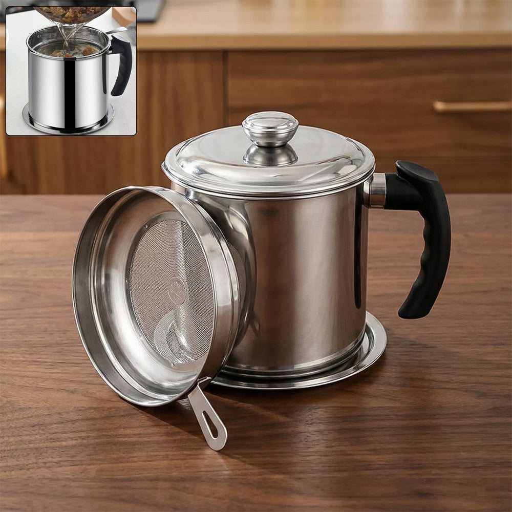 Stainless Steel Oil Filter Pot Kitchen Storage Organizer Solution