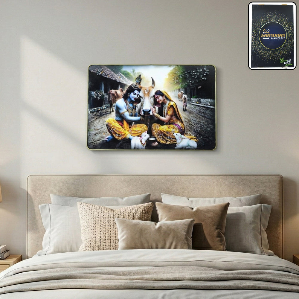Radha Krishna Village Scene Wall Frame Home Organization Storage Solution