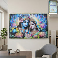 Premium Radha Krishna decorative wall frame, colorful spiritual artwork