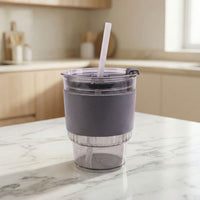 Side view of the 400ml clear plastic tumbler, highlighting its sleek design.