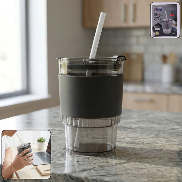 Plastic Tumbler with Lid – 400ml Reusable, Clear & Leak-Proof