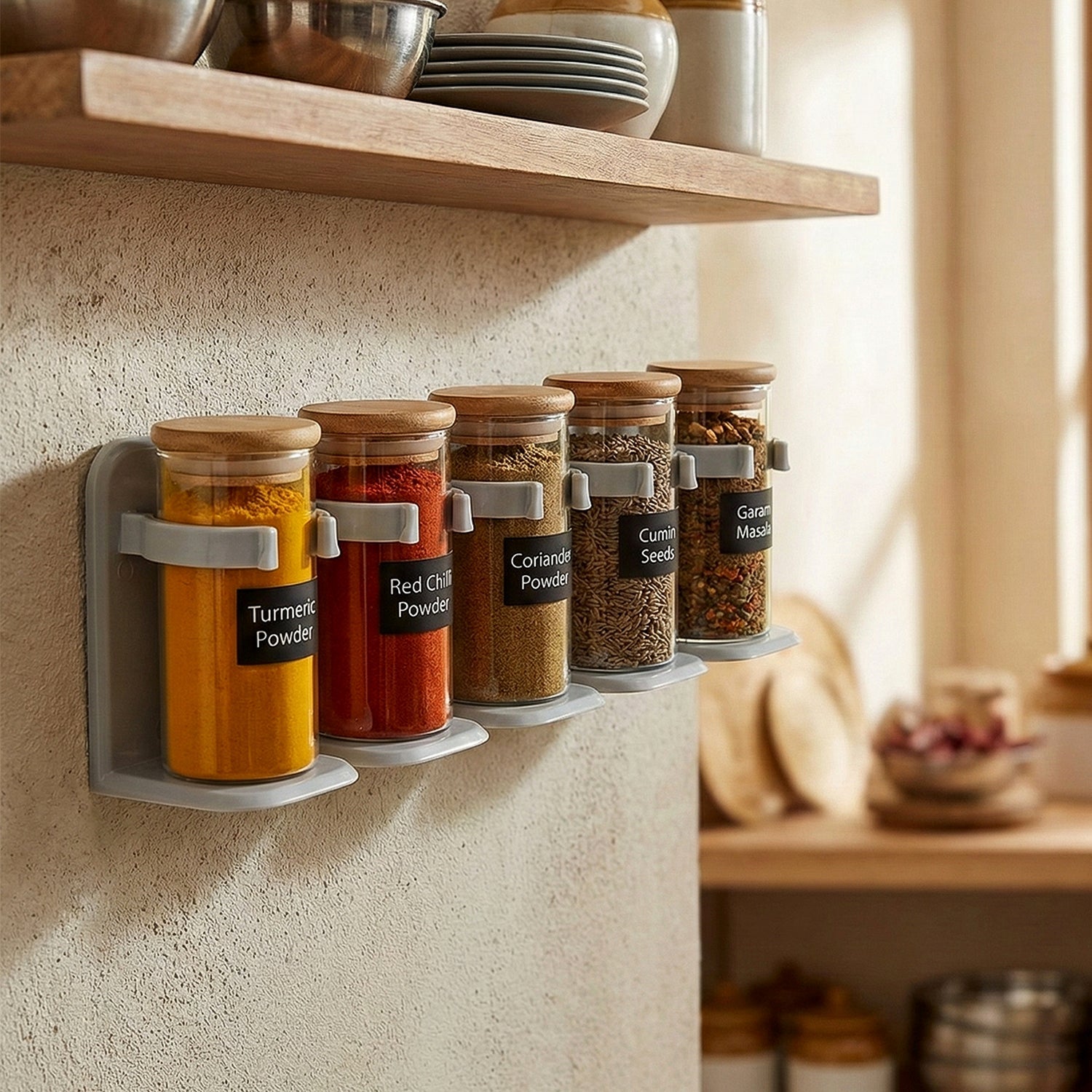 Wall mounted spice rack organizer