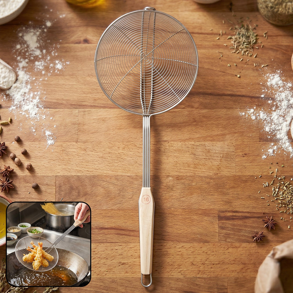 Stainless Steel Frying Skimmer Ð Long Handle for Safe Cookin Kitchen Storage