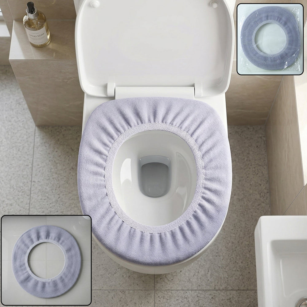 Soft Fabric Elastic Toilet Seat Cover Bathroom Organizer Storage Solution