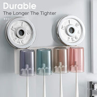 Side view of wall mounted toothbrush and toothpaste holder with organized slots