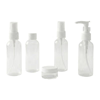 Travel bottle combo including pump, spray, and flip cap refillable containers
