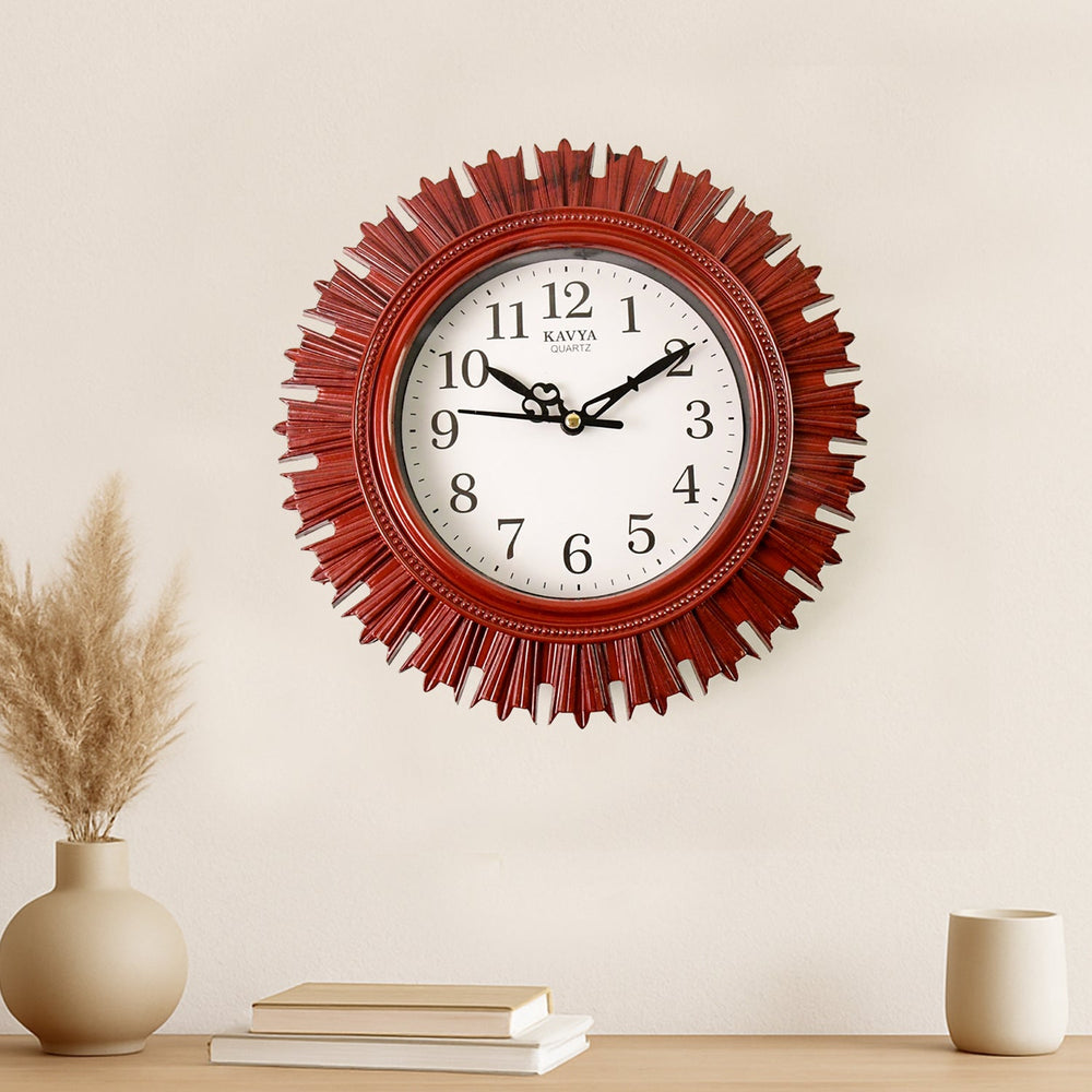 Wooden Look Wall Clock Home Organization Storage Solution