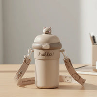 Kids Sipper Water Bottle 450 ml with Bouncing Straw and Carry Strap (1 Pc) Your Brand
