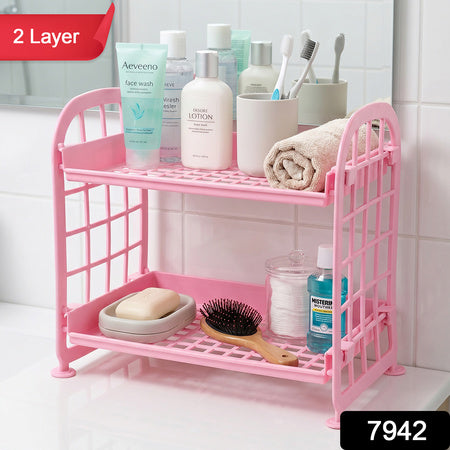 2 Layer Small Plastic Rack Multipurpose Storage Organizer Shelf Kitchen