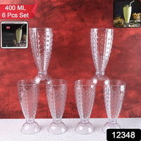 Set of six transparent plastic milkshake glasses for milkshakes and cold beverages