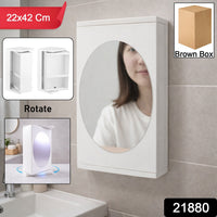 Space saving wall mounted bathroom mirror cabinet with rotating design