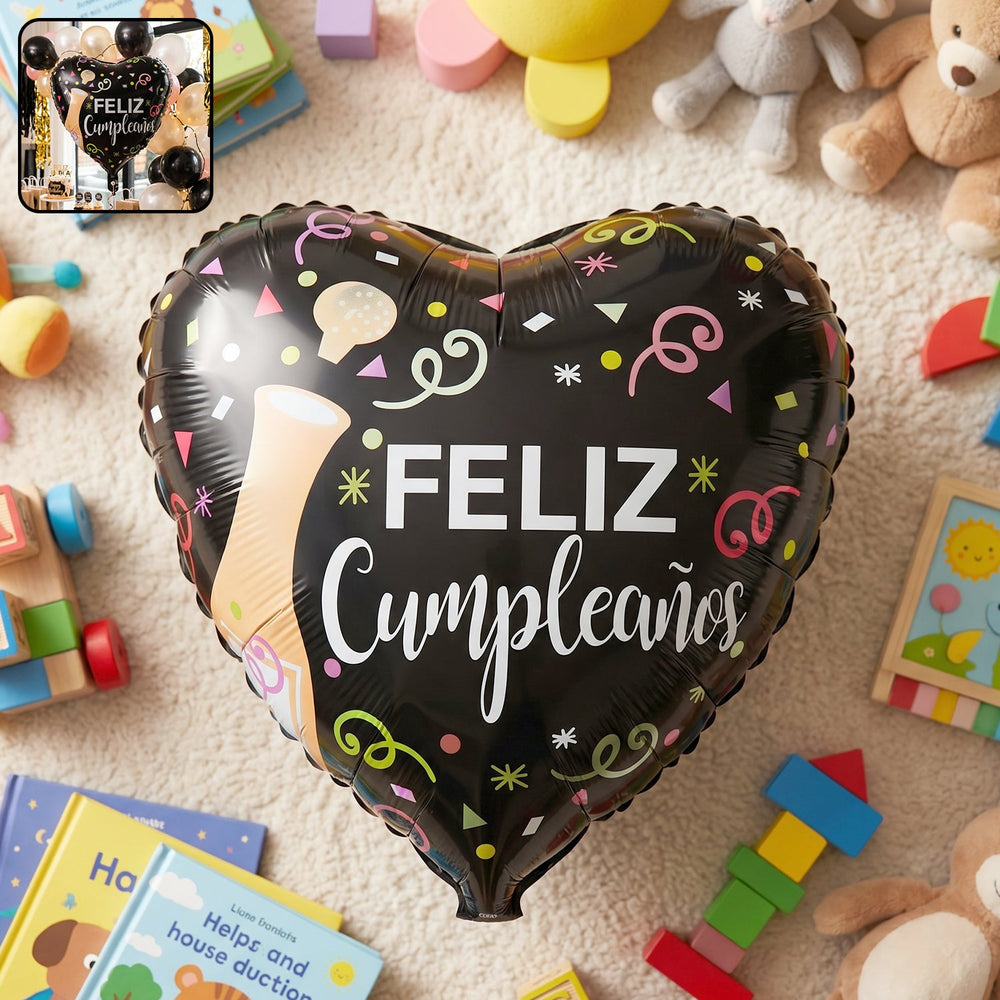 Black Heart Feliz Cumplea–os Foil Balloon Ð Bright Party Dec Home Organization