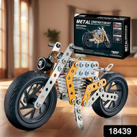 Detailed view of metal building blocks and tools included in the DIY bike kit.