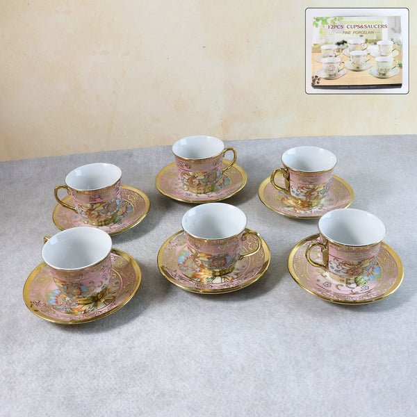 Floral Porcelain Tea Cup and Saucer Set – Elegant Gold Detailing